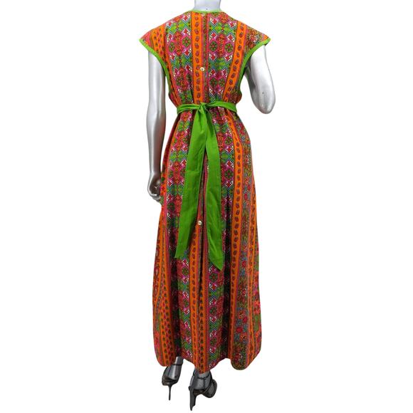 Vintage 1960's 70's Mod DESIGN HOUSE Japan Neon Psychedelic Paisley Apron Dress - Picture 9 of 12